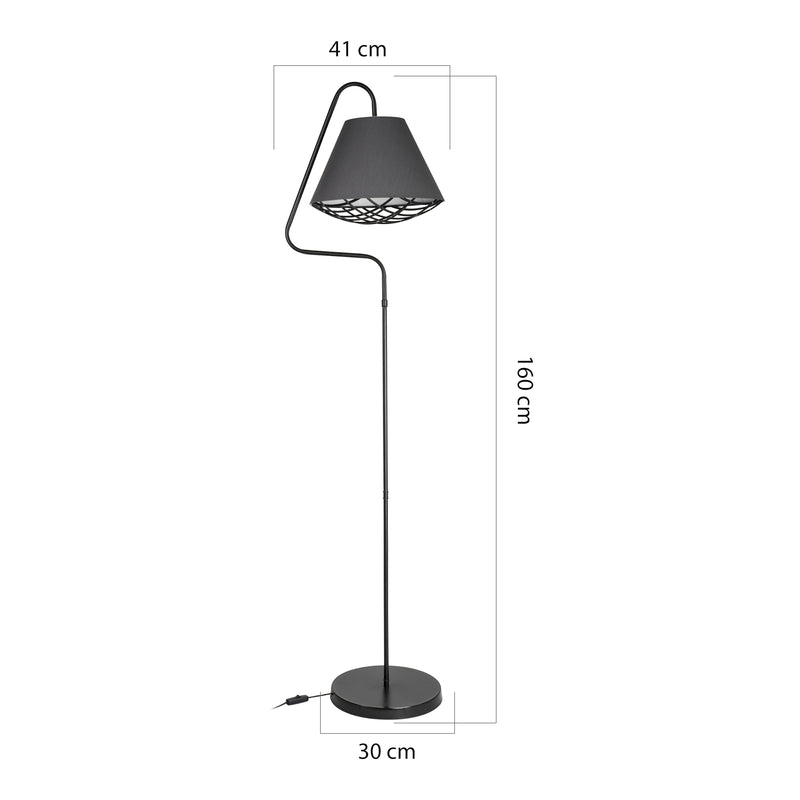 Måttskiss Golvlampa Gateshead E27 metall textil svart/grå [lux.pro]