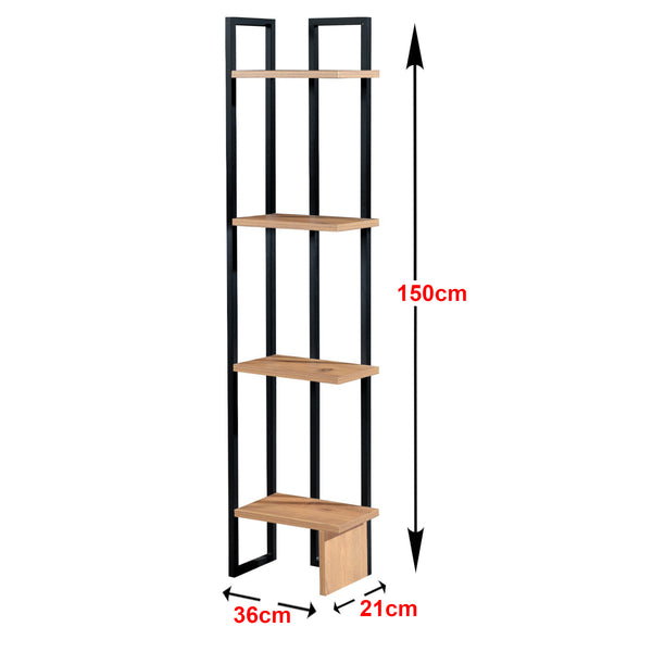Stående hylla Bjergsted med 4 hyllplan 150 x 36 x 21 cm svart / valnötsutseende [en.casa]
