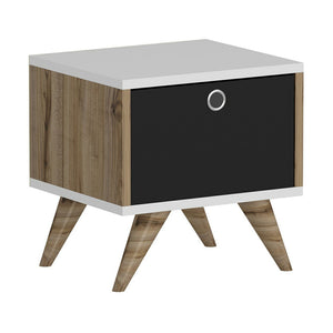 Nattduksbord Hinnerup med klaffdörr 41x40x35 cm Vit / Eklook / Svart [en.casa]