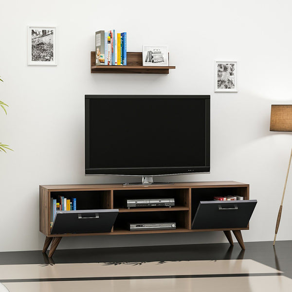 TV-bord med vägghylla Haderslev valnötlook / antracit [en.casa]