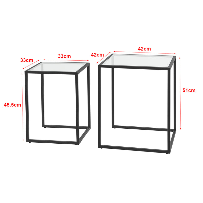 Måttskiss Soffbord Holstebro set om 2 härdat glas [en.casa]