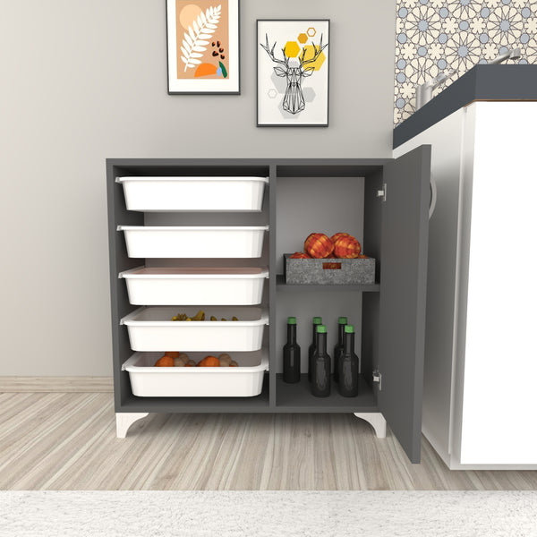 Lødingen sidoskåp med 5 förvaringskorgar antracit / vit [en.casa]