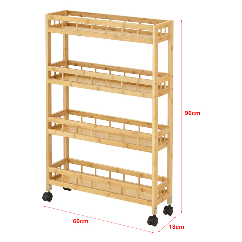 Måttskiss Rullvagn Pyhäjoki serveringsvagn bambu 96x60x18 cm [en.casa]