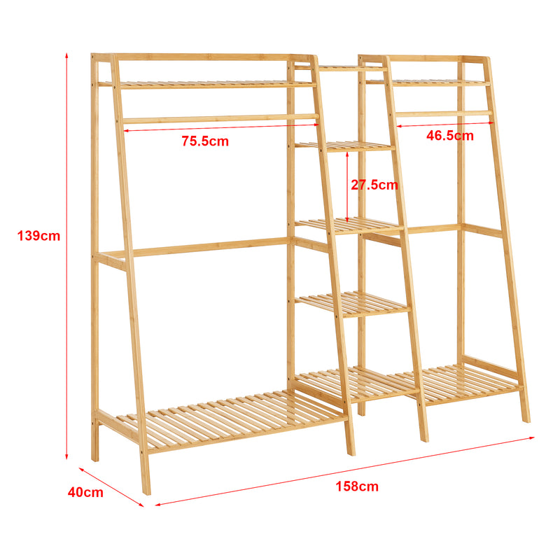 Måttskiss Klädställning Sogndal 139x158x40 cm bambu [en.casa]