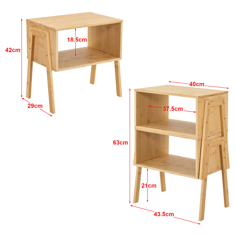Måttskiss Sängbord Vinderup set om 2 stapelbar bambu 42x43,5x29 cm [en.casa]