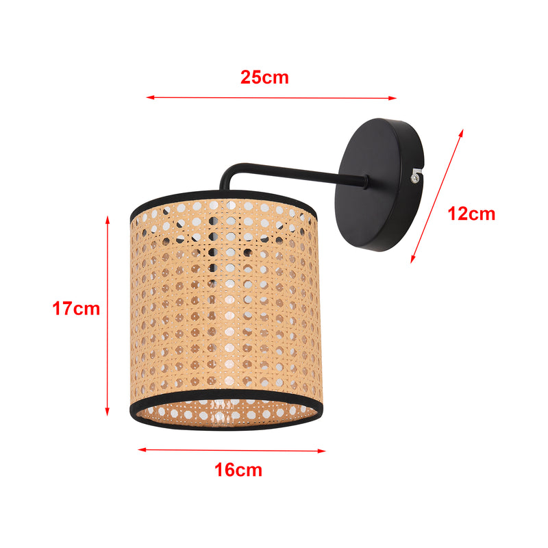 Måttskiss Southend vägglampa i rottinglook [lux.pro]