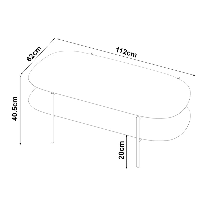 Måttskiss Soffbord Enebakk 112x62x40,5 cm stål svart matt [en.casa]
