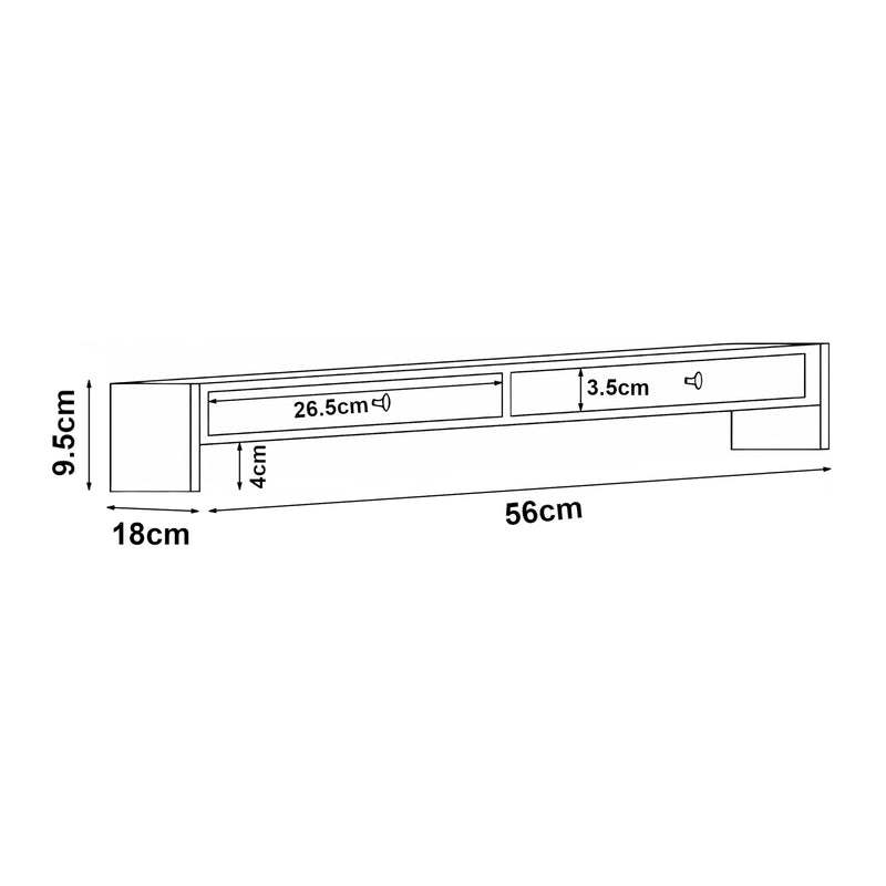 Måttskiss Monitorstativ Hallstahammar 56x18x9,5 cm bambu [en.casa]