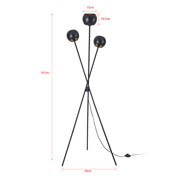 Golvlampa Nykvarn 3-ljus metall svart [lux.pro]