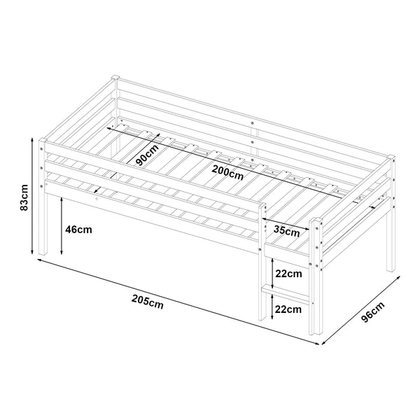 Barnsäng Siikalatva 90x200cm Furu Vitt [en.casa]