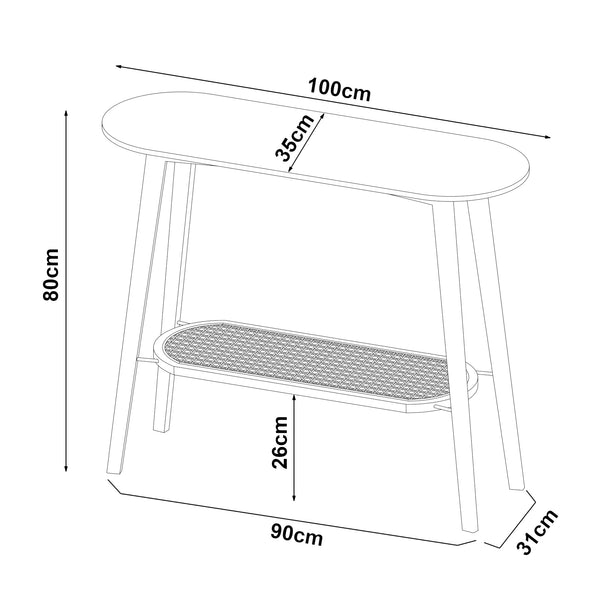 Konsolbord Taivalkoski 100x35x80 cm Svart/Rattanutseende [en.casa]