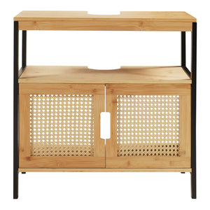 Tvättställsskåp Tervola 60x60x35 cm Svart/Bambu [en.casa]