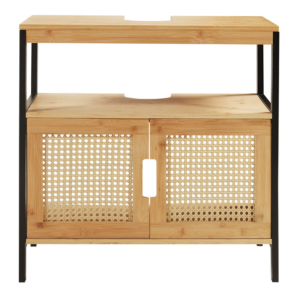 Tvättställsskåp Tervola 60x60x35 cm Svart/Bambu [en.casa]