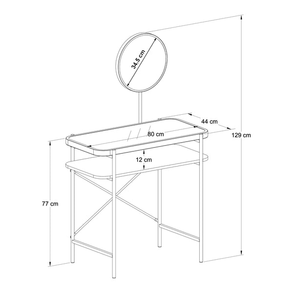 Sminkbord Hjelmeland med spegel 129x80x44 cm Svart [en.casa]