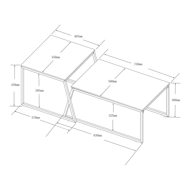 Måttskiss Sattybord Hyllestad 2-pack Svart/Betongutseende [en.casa]