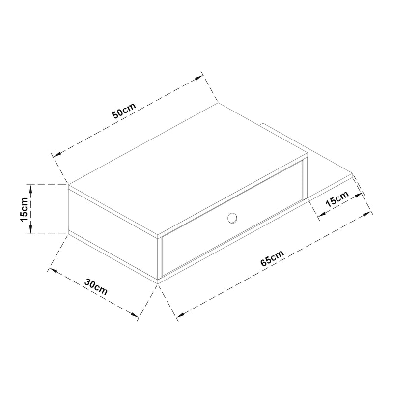 Måttskiss Vägghylla Stor med låda 65x30x15 cm svart [en.casa]