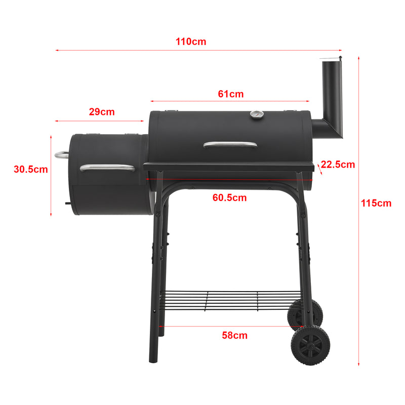 Måttskiss Smoker grillvagn Arielli 115x110x64cm svart [casa.pro]