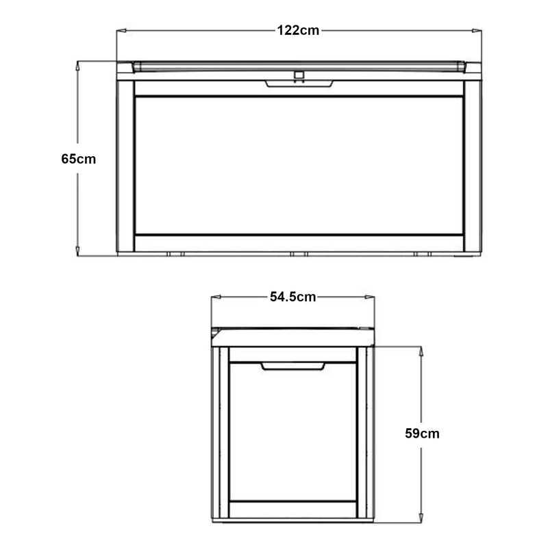 Måttskiss Förvaringslåda Atella 122x54,5x65cm svart, rottingutseende [casa.pro]