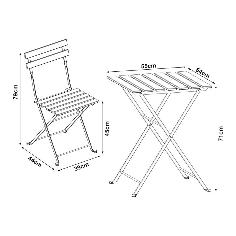 Måttskiss Caféset Bovino bord och 2 stolar akacia [casa.pro] 