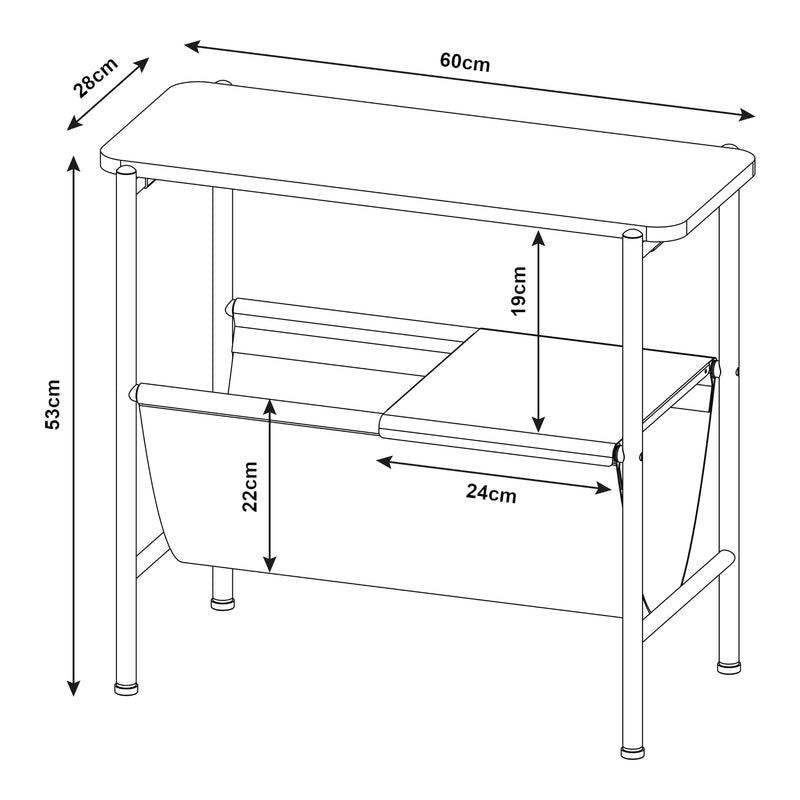 Måttskiss Sidobord Samnanger 60x28x53cm Svart [en.casa]