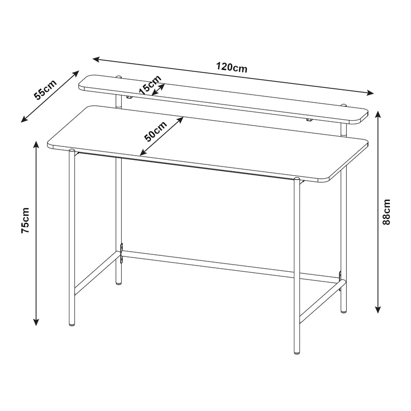 Måttskiss Skrivbord Samnanger 120x55x88 cm Svart [en.casa]