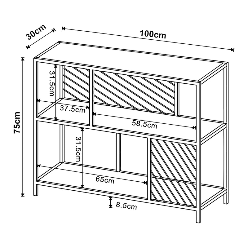 Måttskiss Konsolbord Övertorneå 100x30x75 cm Svart/Ek [en.casa]