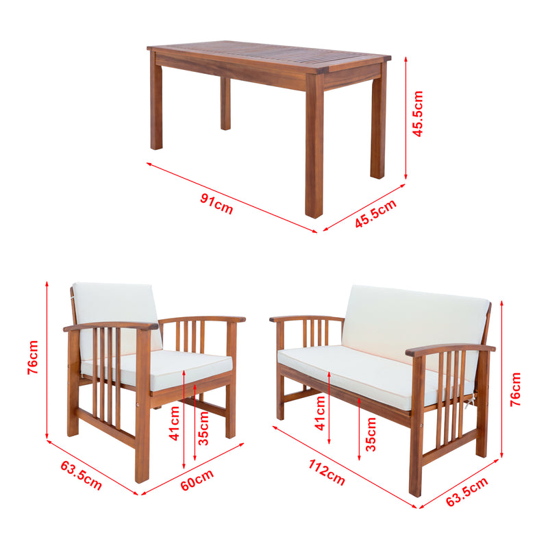 Måttskiss Trädgårdsset Brissogne akacia beige [en.casa]