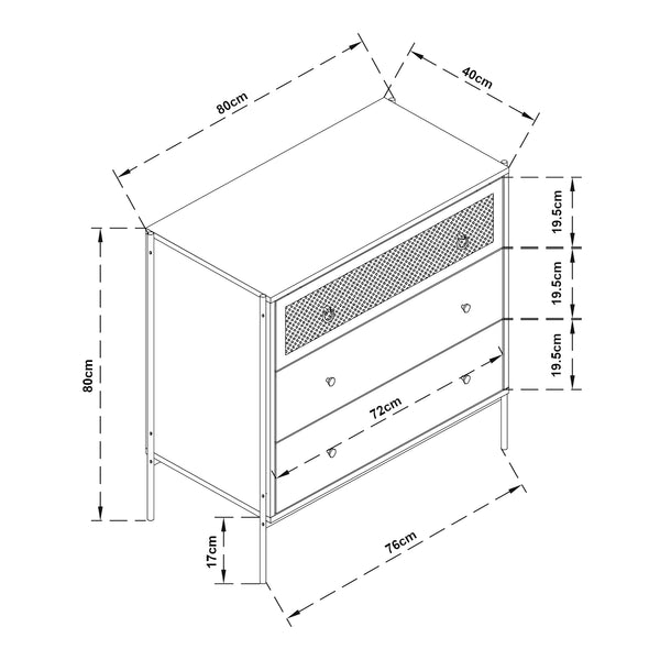 Byrå Tysnes med 3 lådor 80x80x40 cm Ek/Svart [en.casa]