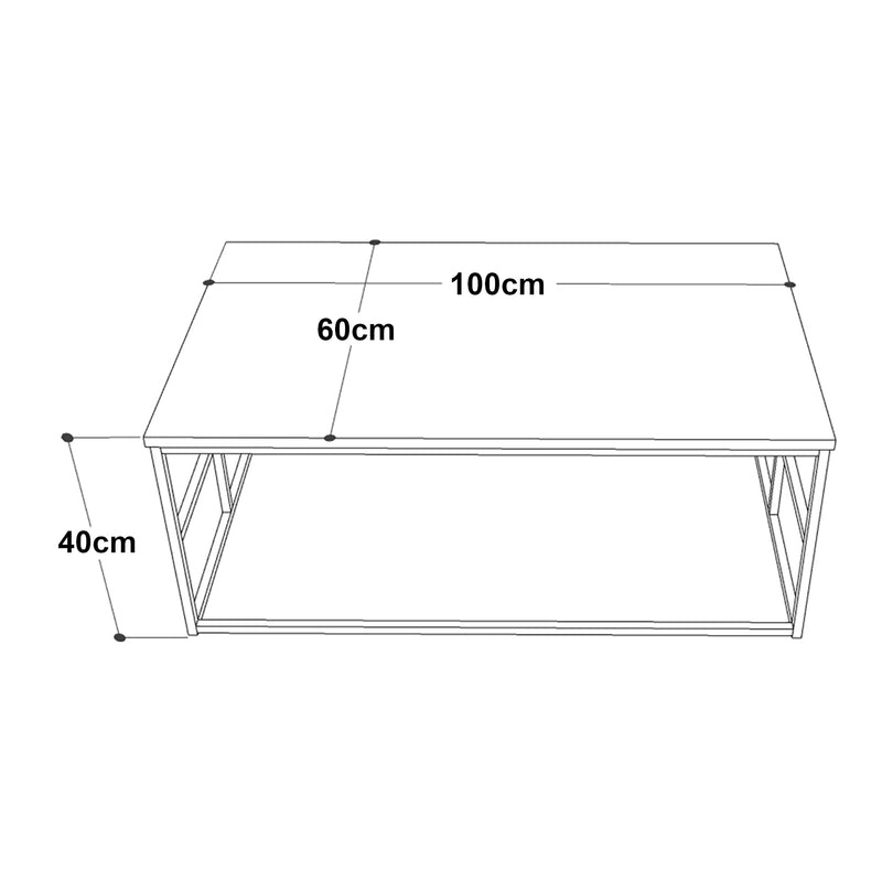 Måttskiss Soffbord Velendi 100x60x40 cm Eklook/Svart [en.casa]