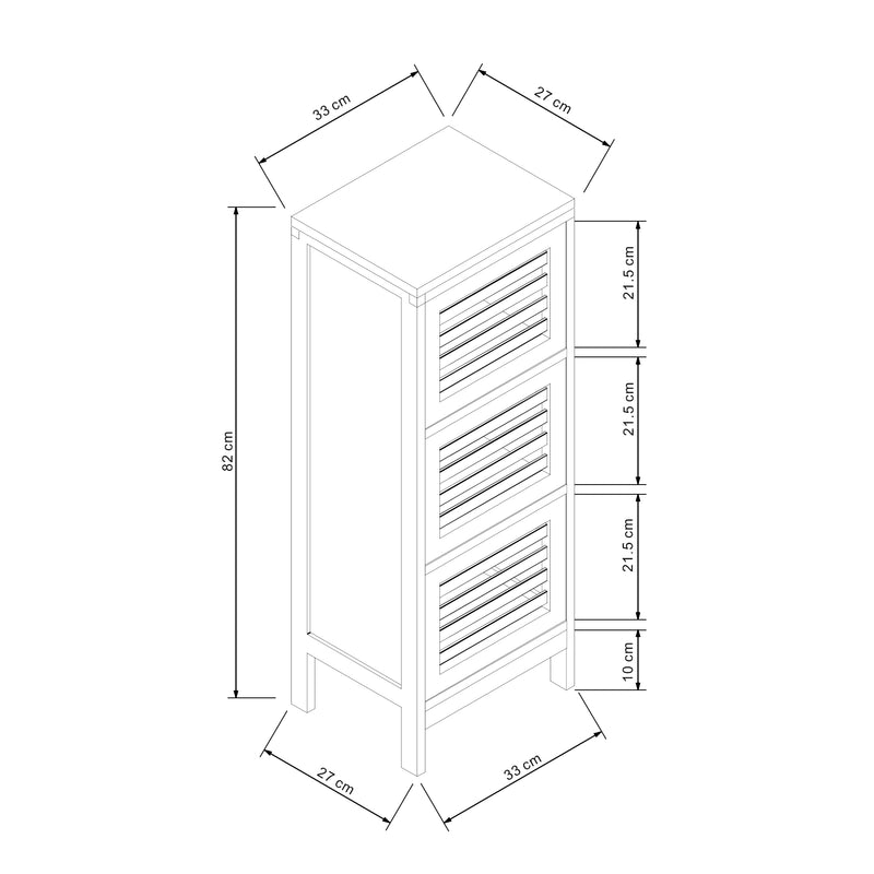 Måttskiss Sidobord med 3 dörrar Ypäjä 82x33x27 cm bambu [en.casa]