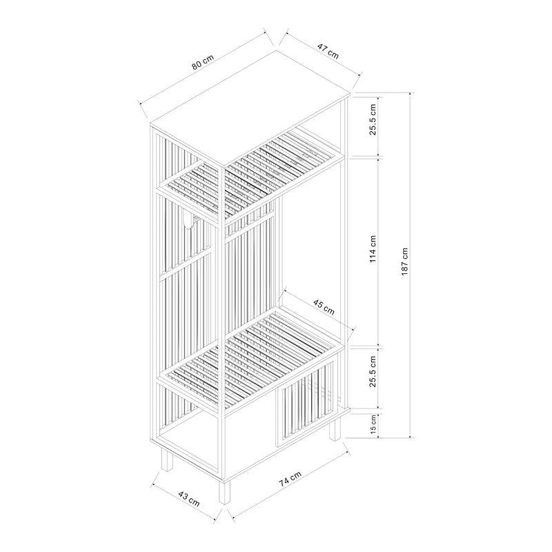 Måttskiss Klädställning Ypäjä 187x80x47 cm bambu [en.casa]