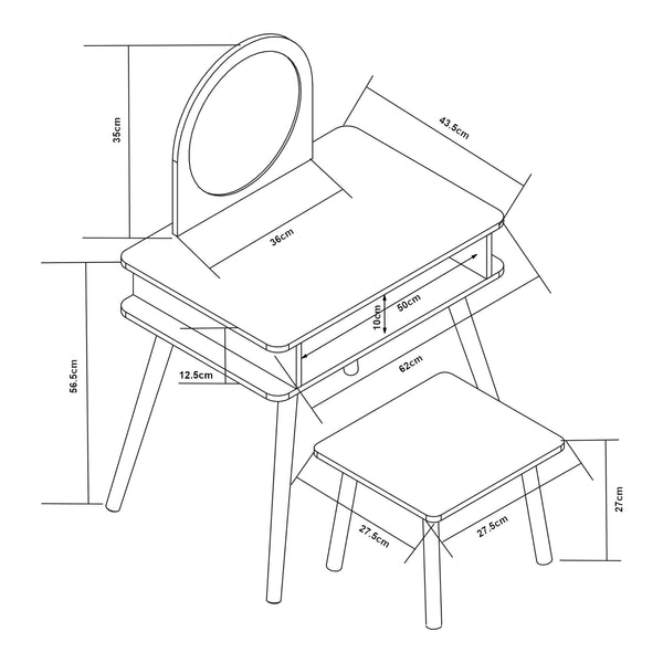 Barnsminkbord med pall Ovanåker Vit/Natur [en.casa]
