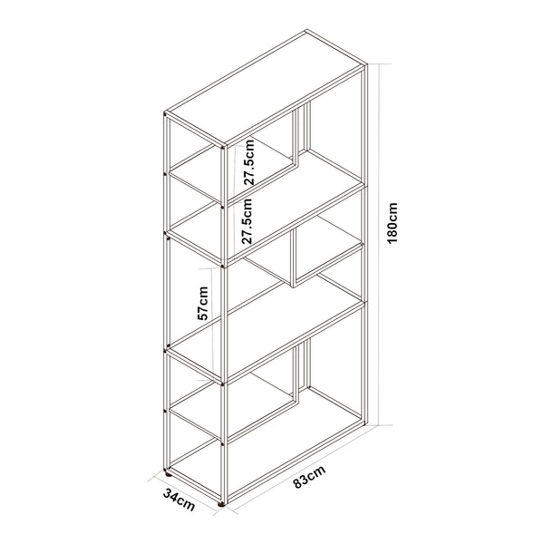 Bokhylla Østre 180x83x34 cm metall svart valnötsfärg [en.casa]