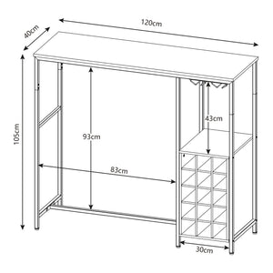 Barbord Trøndelag 120x40x105 cm med vinreol for 15 flasker [en.casa]