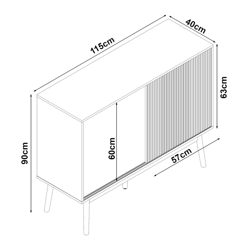 Måttskiss Tv-bänk Landskrona 115x40x48 cm ekfärg [en.casa] 