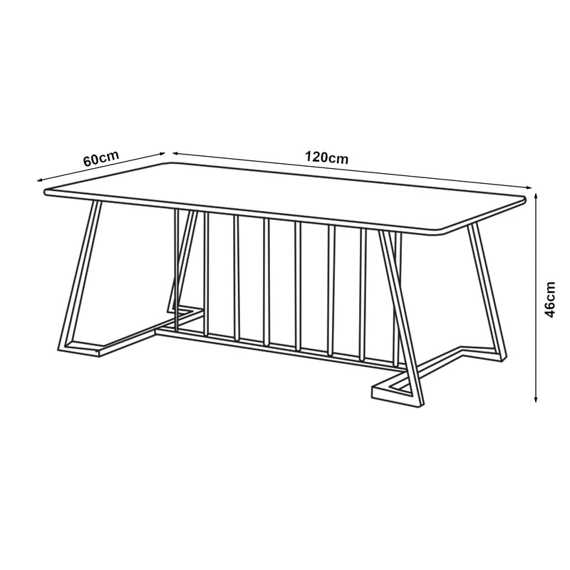 Måttskiss Soffbord Nospoo 120x60x46 cm Marmorutseende, svart [en.casa]