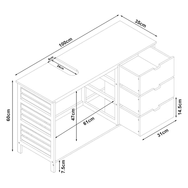 Tvättställsskåp Boksereys 60x100x35 cm Bambus Natur [en.casa]