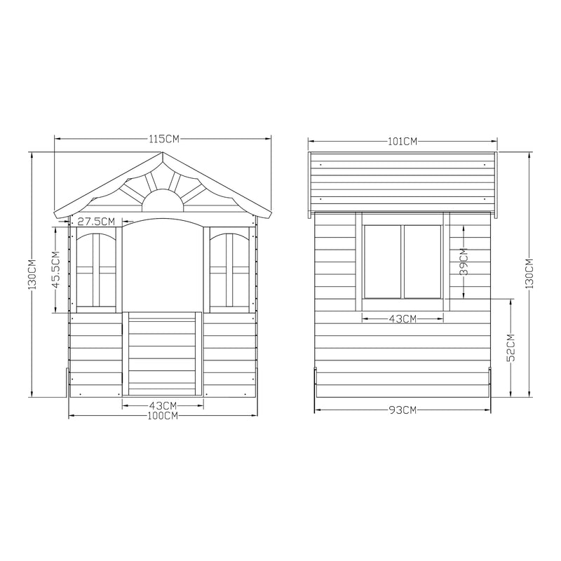 Måttskiss Barnlekshus Lulä Lekstuga 130x115x101 cm Trä [casa.pro]