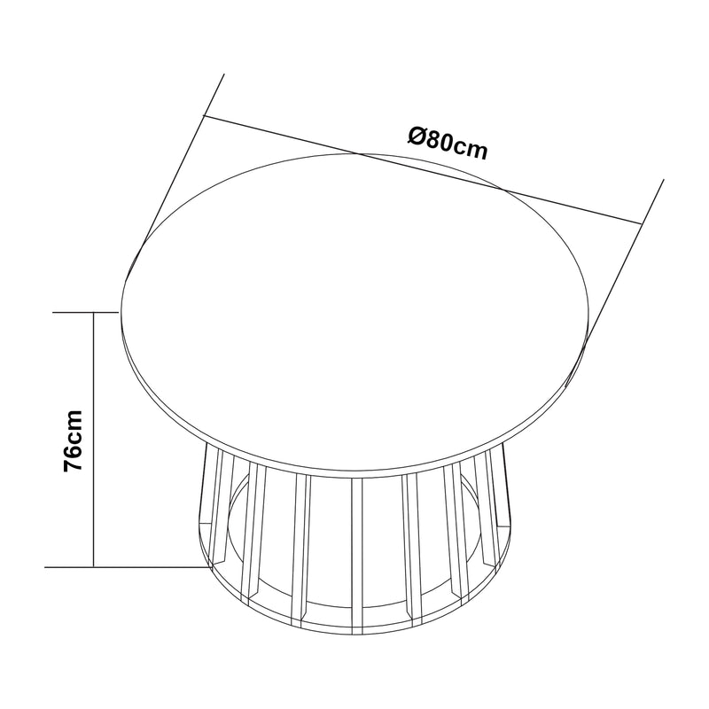Måttskiss Matbord Lensuu 76x Ø80 cm [en.casa]