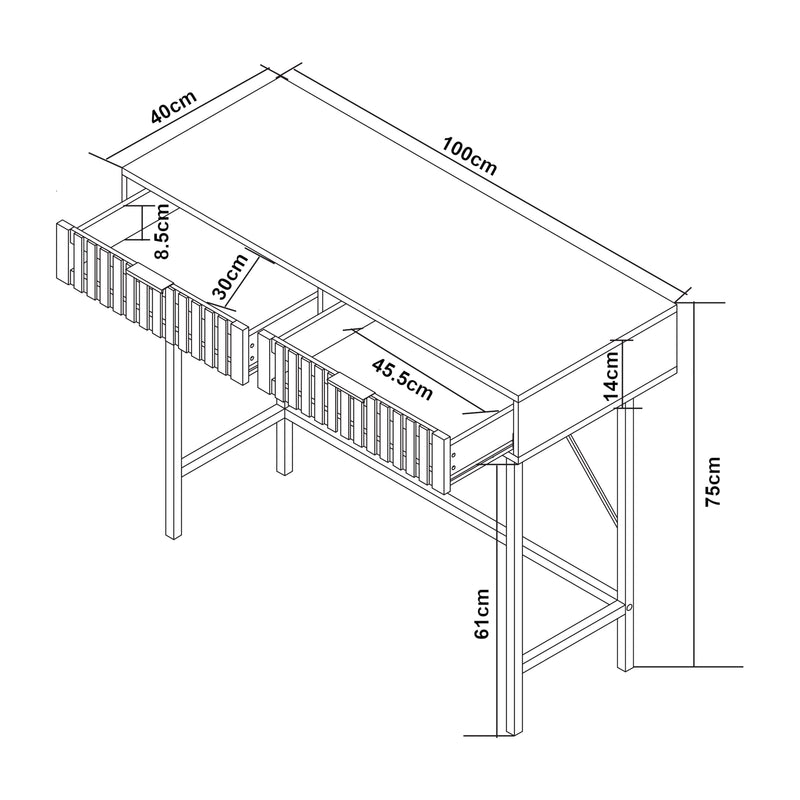 Måttskiss Konsolbord Luniehti 100x40x75 cm Svart/Natur [en.casa]