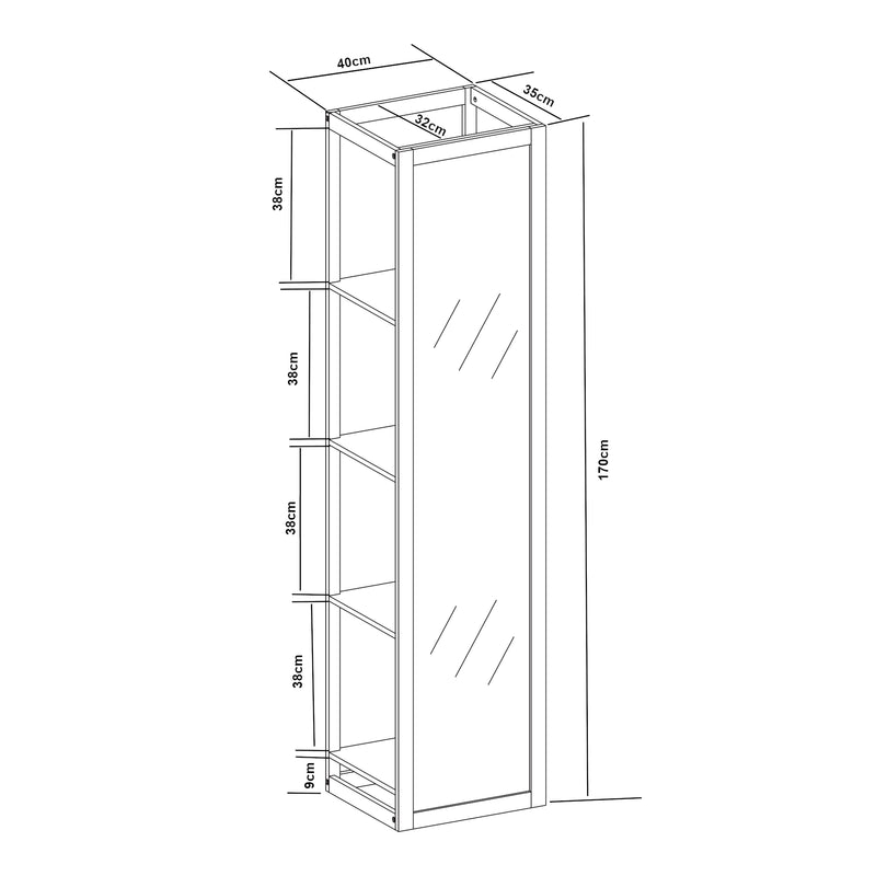 Måttskiss Spegelhylla As 170x40x35 cm Bambus [en.casa]
