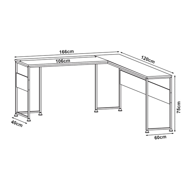 Skrivbord Karlstang L-format 166x120x75 cm Ljusgrå [en.casa]