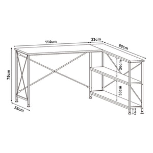 Skrivbord Raundsvalt med 1 hylla L-formad 137x88x75 cm Svart [en.casa]
