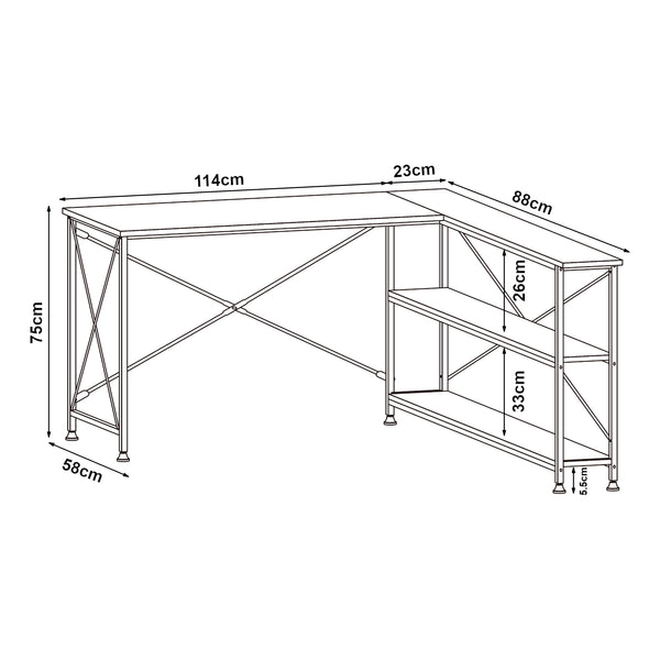 Skrivbord Raundsvalt med 1 hylla L-formad 137x88x75 cm Svart [en.casa]