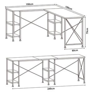 Skrivbord Klirurud med 2 hyllor L-format 150x150x75 cm eklook [en.casa]