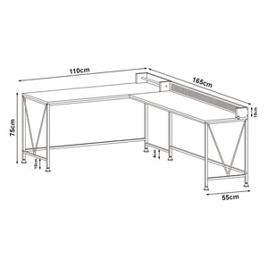 Skrivbord Frelvepirg med bakvägg L-format 165x110x75 cm valnötsoptik [en.casa]