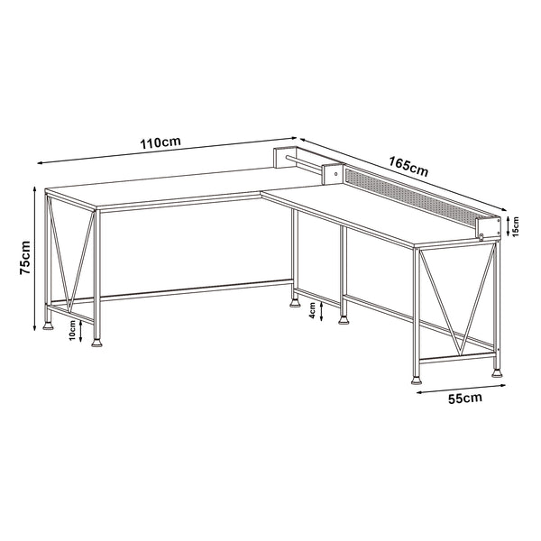 Skrivbord Frelvepirg med bakvägg L-format 165x110x75 cm valnötsoptik [en.casa]
