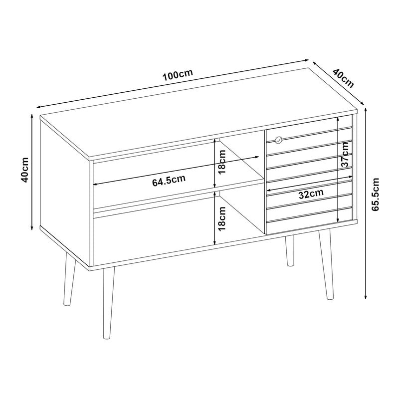 Måttskiss Tv-bänk Vare 100x40x65,5 cm gul vit [en.casa] 