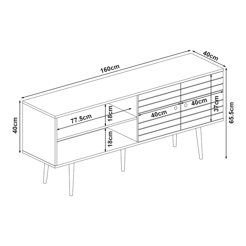 Måttskiss Tv-bänk Vare 160x40x65,5 cm svart [en.casa] 