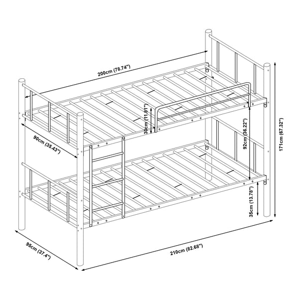 Metall-våningssäng Berimma 90x200 cm Svart [en.casa]